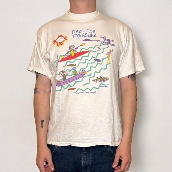 94' Vintage Single Stitch Race for Treasure CA Canoe & Kayak Beach T-Shirt L - Picture 1 of 7